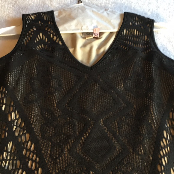 Beige by ECI black lace front flapper sleeveless dress fringe size Small - Picture 7 of 8